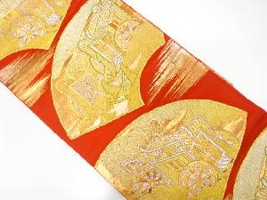 アンティーク　地紙に御所車模様織り出し袋帯(着用可)